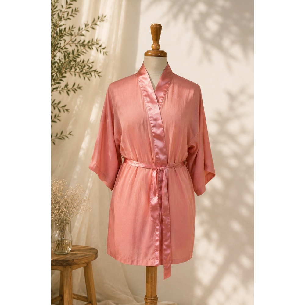 Vintage Victoria's Secret Pink Satin Trim Short Kimono Robe One Size 80s / 90s